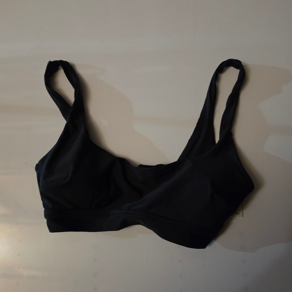 Aerie Women Black Scoop Neck Bikini Top Wide Straps Size S NWT